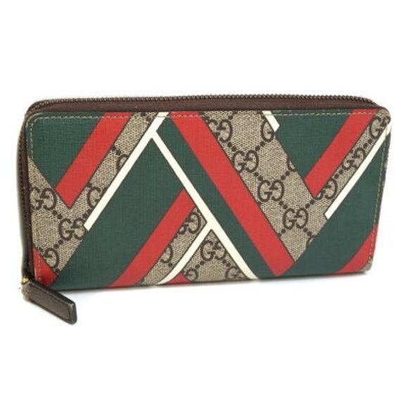 GUCCI Zip Wallet GG Chevron Green Red ID - Picture 1 of 11